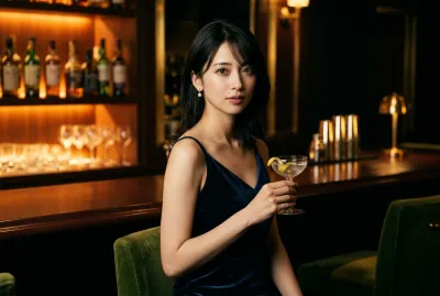 Ginza Speakeasy Jazz Bar • Midnight-Blue Velvet Slip & Cocktail Glass