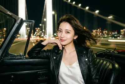 Tokyo Rainbow Bridge Night Drive • Vintage Convertible & Leather Moto Jacket